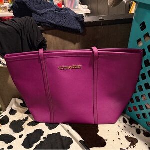 Victoria's Secret Hot Pink Tote with Gold Logo